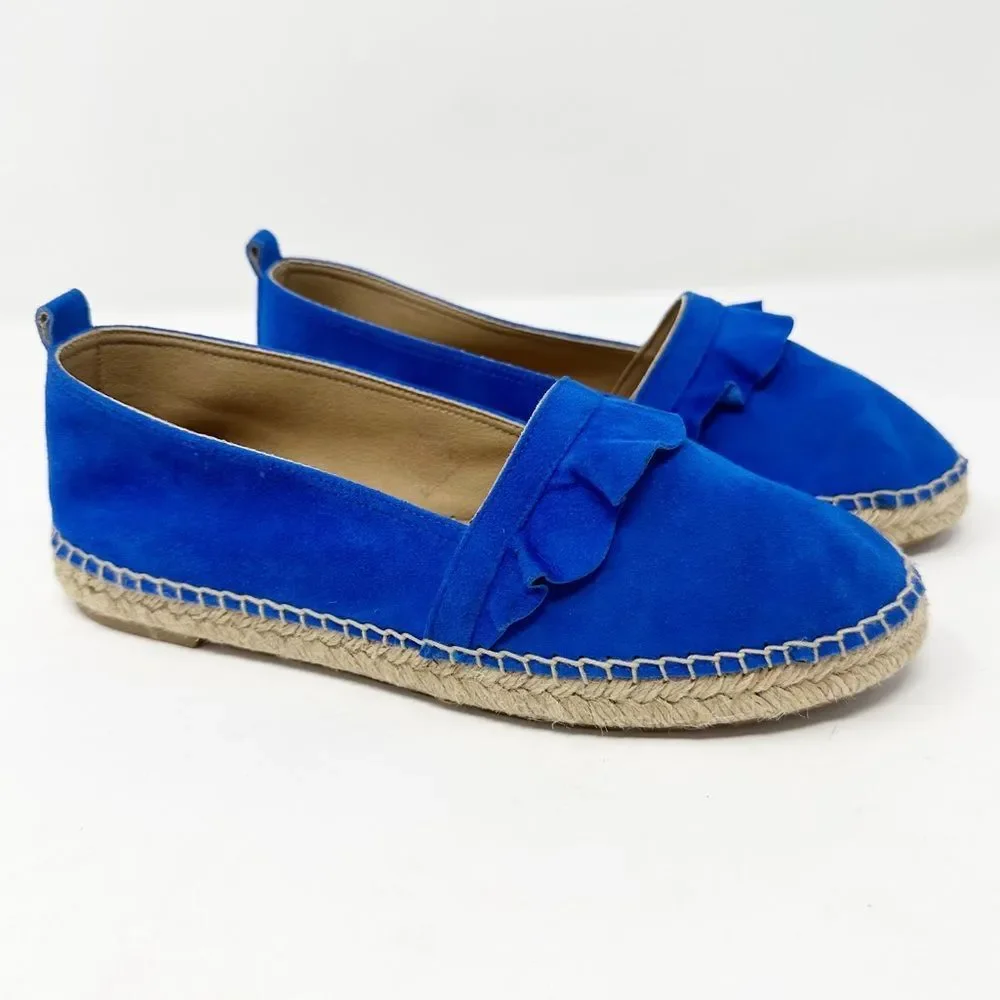 ANTHROPOLOGIE RUFFLED BLUE SUEDE‎ ESPADRILLES 38 (7.5)